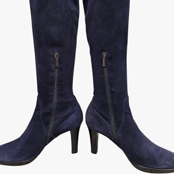 AQUATALIA Navy Blue Stretch Suede Tall Heeled Boots 10.5M - Picture 8 of 13